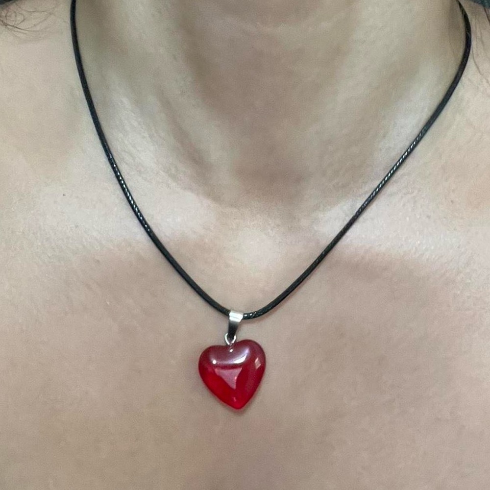 Handmade red glass heart pendant on black cord necklace ❤️